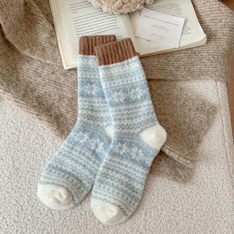 Calcetines de Lana Gruesa con Forro de Forro Polar para Mujer - Diseño de Copo de Nieve Fair Isle