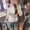 White Diagonal Neck Off-the-shoulder Short-sleeved T-shirt, Summer Korean Texture, Waist-closed, Slim-fitting, Micro-perspective Top Ins
