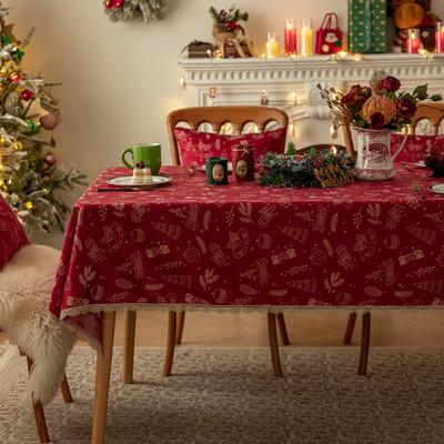 Weihnachtsrot Jacquard Weihnachtsbaum Glocke Hirsch Fransen Tischdecke Couchtisch Esstisch Tuch Abdeckung Wasserdicht