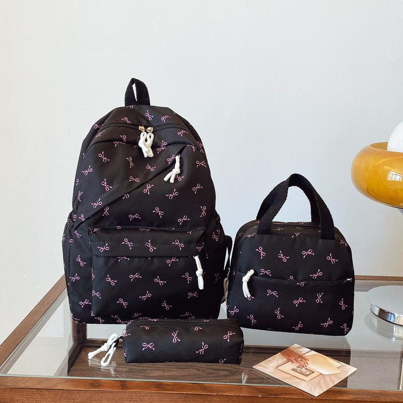 New Bowknot 3-Piece Set Women's Student Backpack Large Capacity Casual Travel Fashionable Versatile Daypack