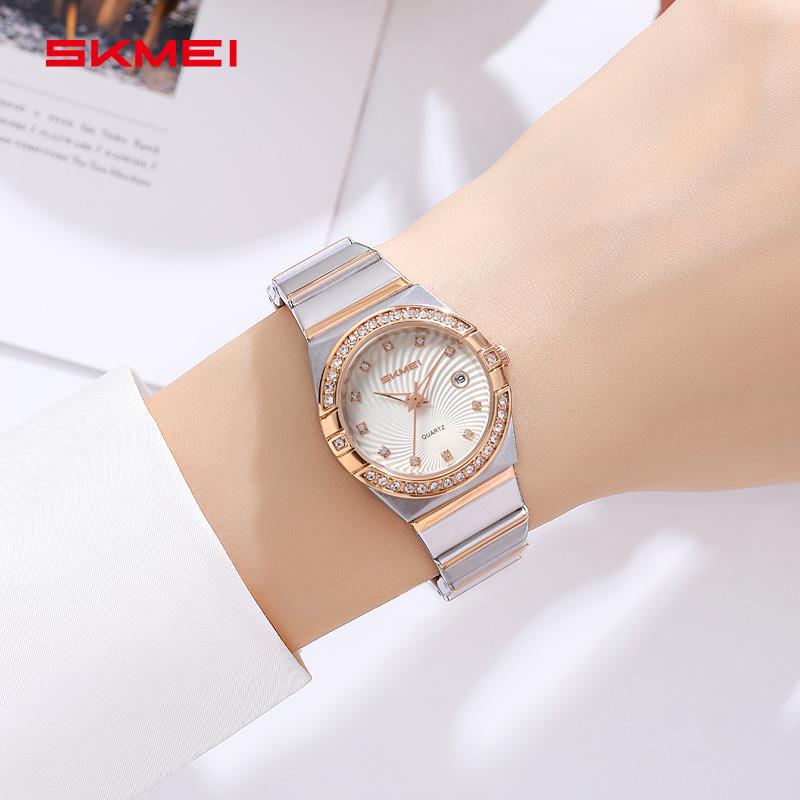 SKMEI 2342 Women's Quartz Watch Elegant Stainless Steel Band Crystal Accents Classy Style for Daily Wear Date Display Wristwatch