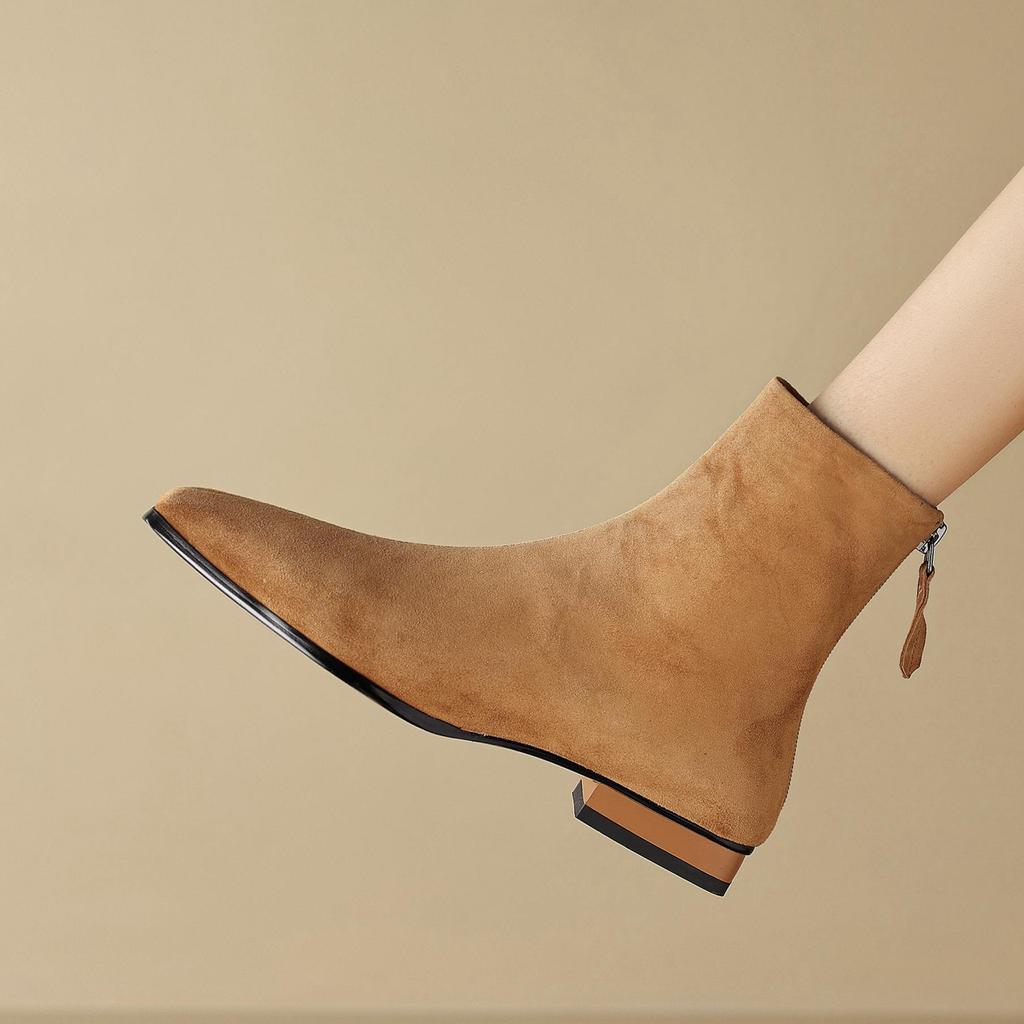 Krazing Pot Sheep Suede Nubuck Autumn Winter Shoes Low Heels Size 43 Modern Boots Square Toe Zipper Retro Ankle Boots
