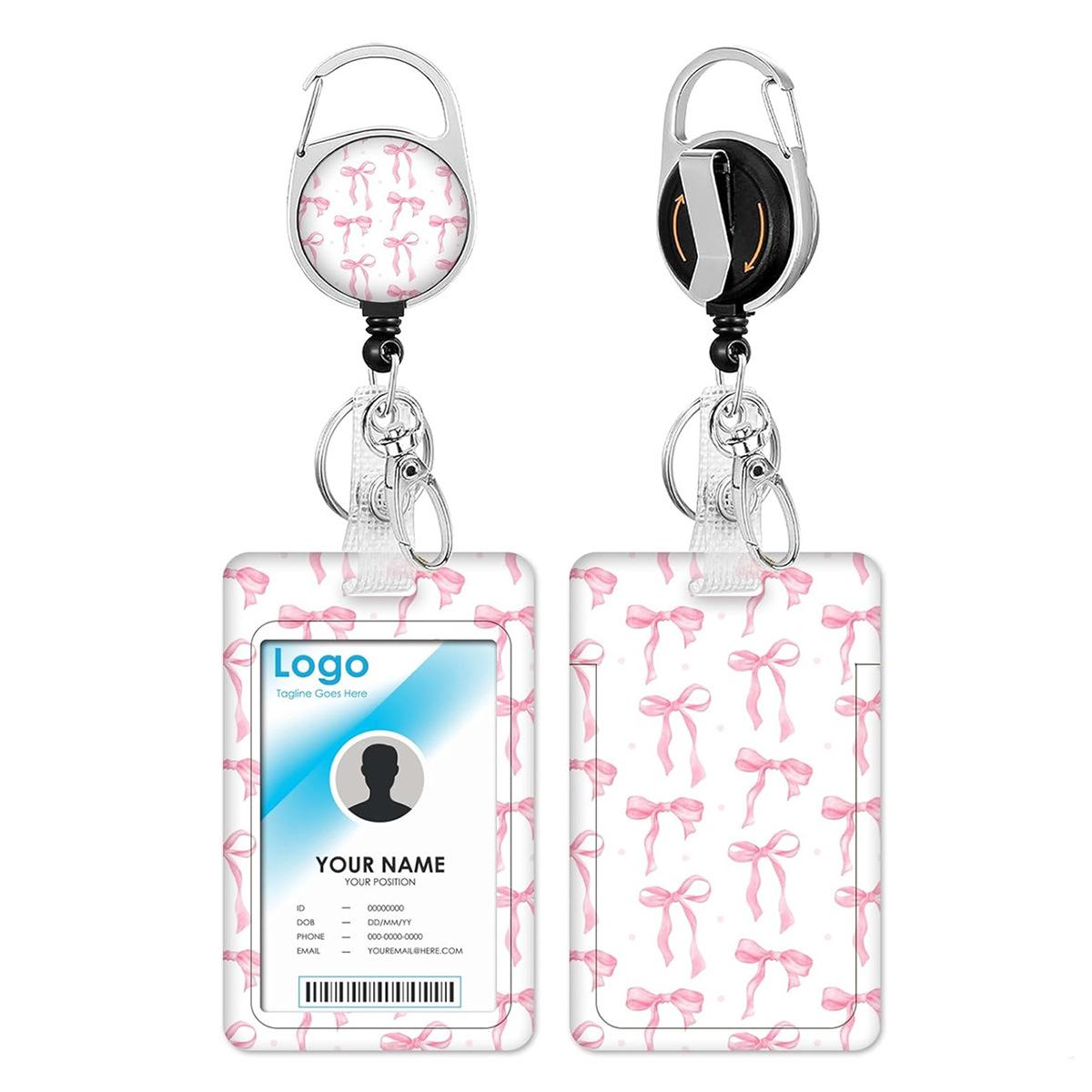 

Women s Beauty ID Badge Holder with Extendable Scroll Cute Pink Blue Cute Bow Detachable Lanyard Office Supplies