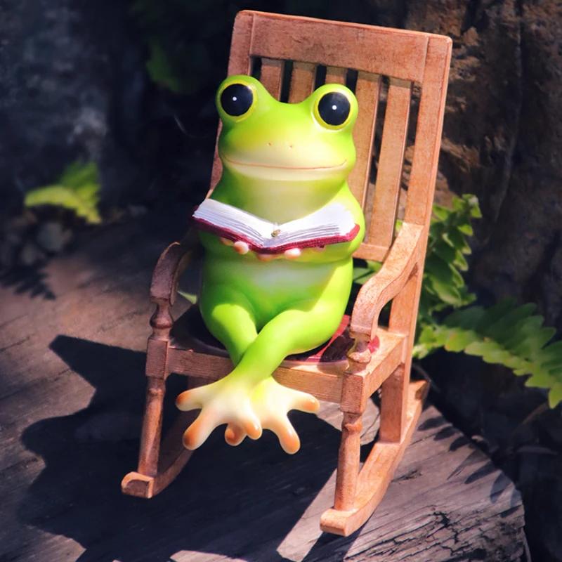 Creative Cartoon Small Frog Rocking Chair Decorations, Courtyard Balcony Landscaping, Office Desktop Resin Animal Crafts