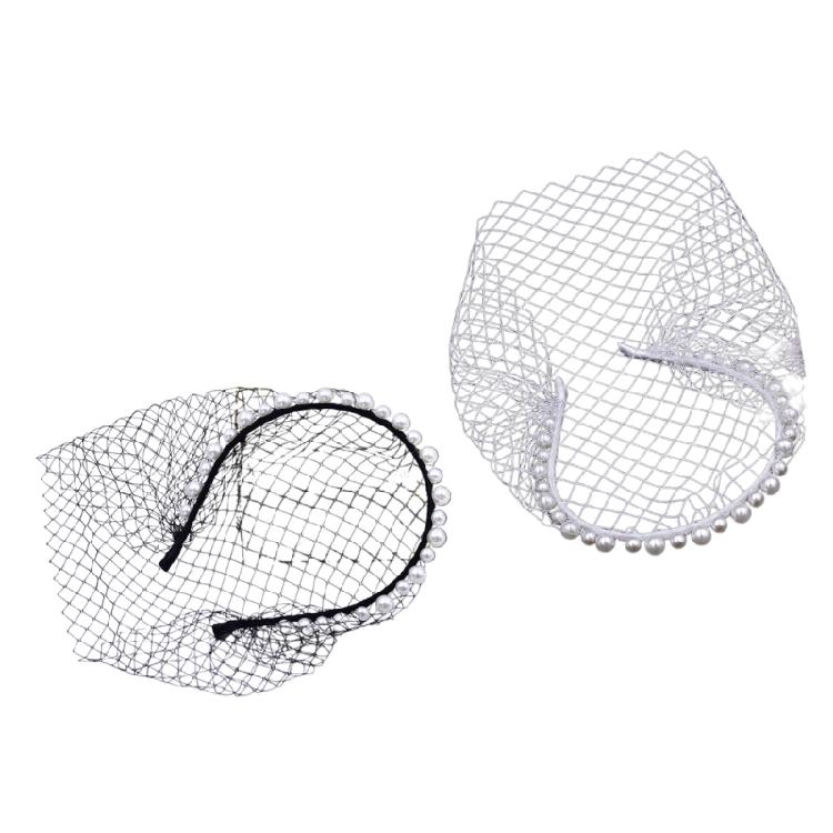 Breathable Face Veil Hairband Bridal Shower Hairhoop Head Accessory with Pearls Decors for Special Occasion Formal Outfit