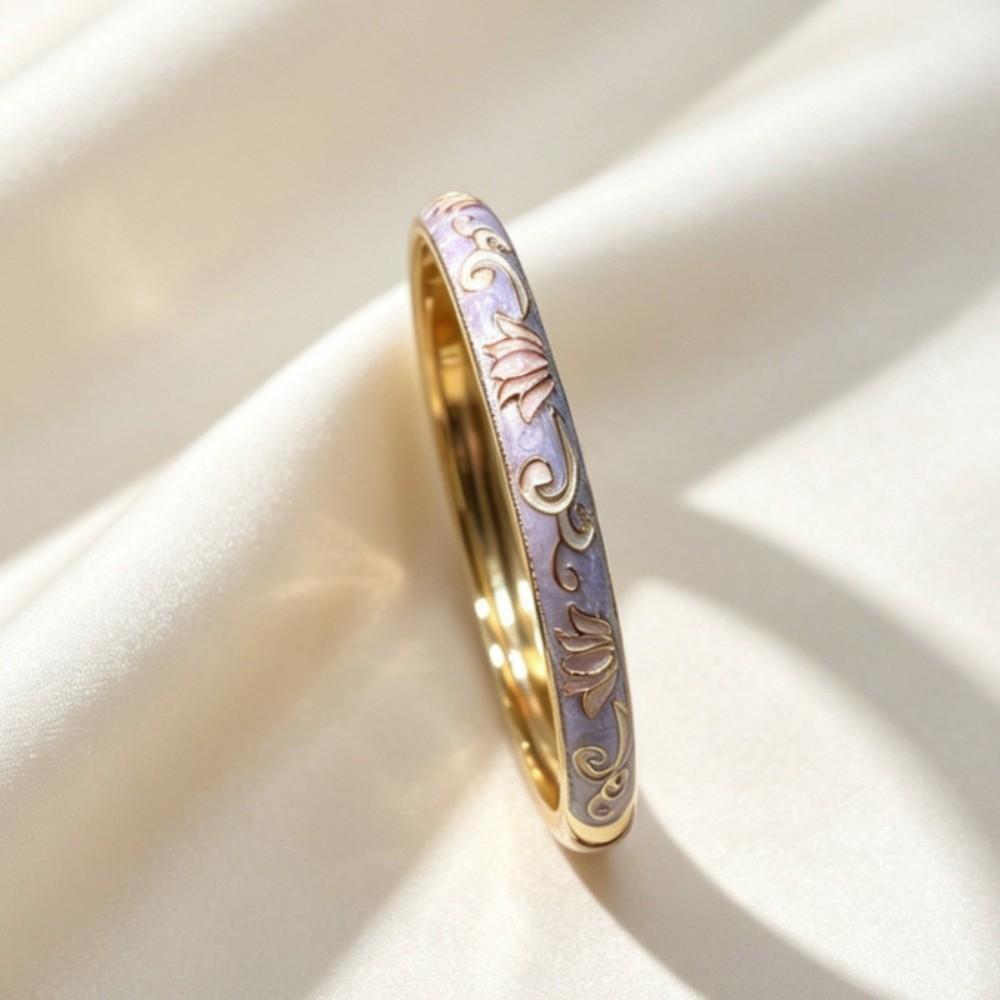 Traditional Lotus Flower Bangle Colorful Women's Hand Bracelet Vintage Cloisonne Bangle Ladies