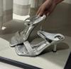 French rhinestone square toe cool slippers women's outer wear 2025 summer new versatile stiletto high heel one-word sandals