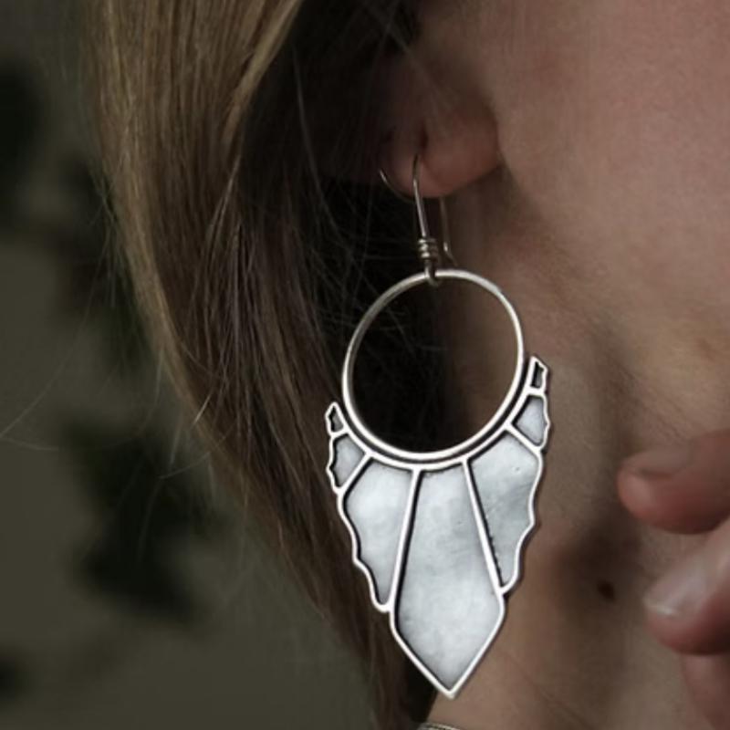 Vintage Leaf Hollow Earrings Geometric Creativity Silver Color Dangle Earrings For Women Jewelry