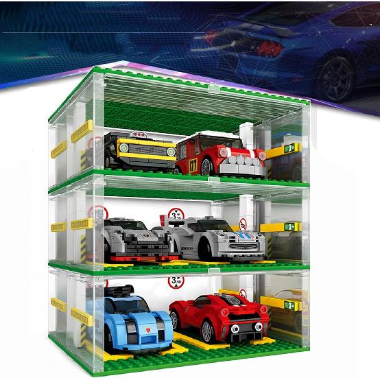 Celawork Building Blocks Garage DIY 3-Layer Showcase Car Parking Garage, Compatible Speed Champion Cars(Without Cars)
