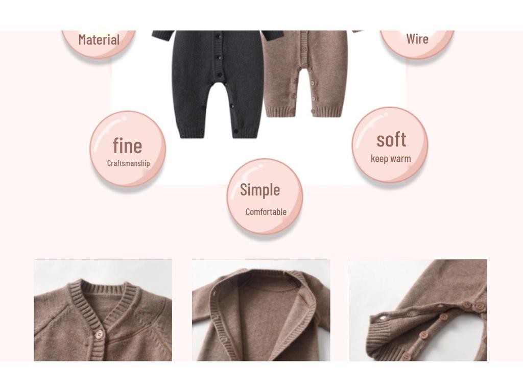 Autumn/Winter Korean Style Unisex Baby Knit Onesie - Solid Color Warm Sweater Romper