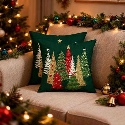 Housse de Coussin à Carreaux de Noël Housse d'Oreiller Arbre de Noël avec Fermeture Éclair Cachée Housse de Coussin à Carreaux pour Décoration Festive Maison Ferme