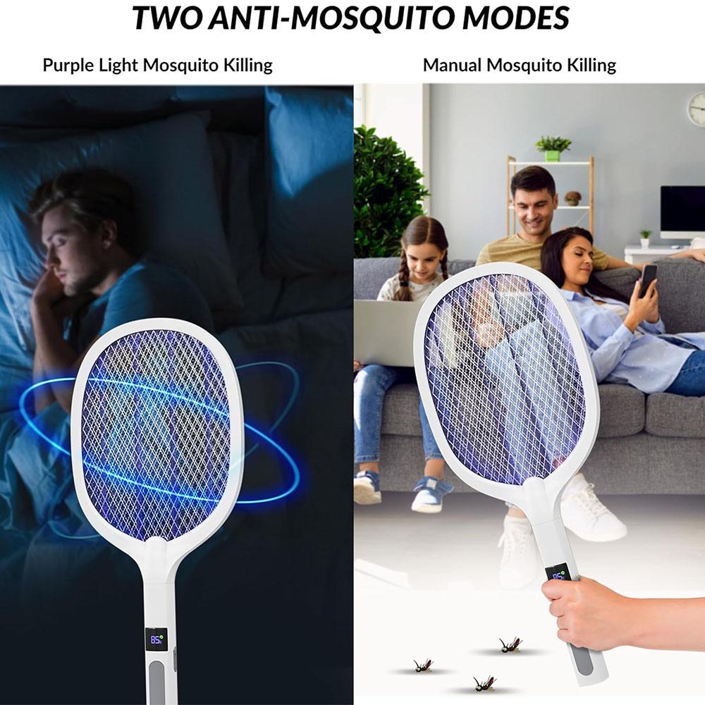 Electric Fly Swatter Insect Killer 4000V Type-C Rechargeable Detachable Handheld Automatic Tapping Mode Indoor Outdoor for Home