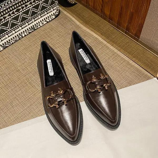 Spitze Zehen Damen Slipper Schuhe Metallkette Plateau Lässige Damen Sneaker Oxfords Slip-on Schnalle Creepers Mit Absätzen Leat