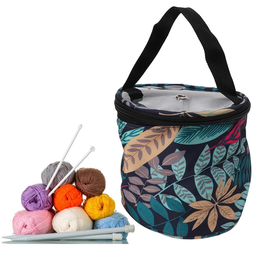 Oxford Fabric Yarn Storage Cylinder Type Knitting Tote Durable Yarn Organizer For Travel