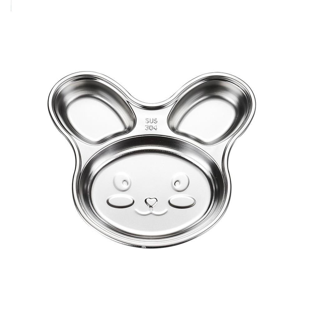 Silver Divided Dinning Plate 304 Stainless Steel Food Container Kid Feeding Service Plate Cartoon Animal Shape Food Tray