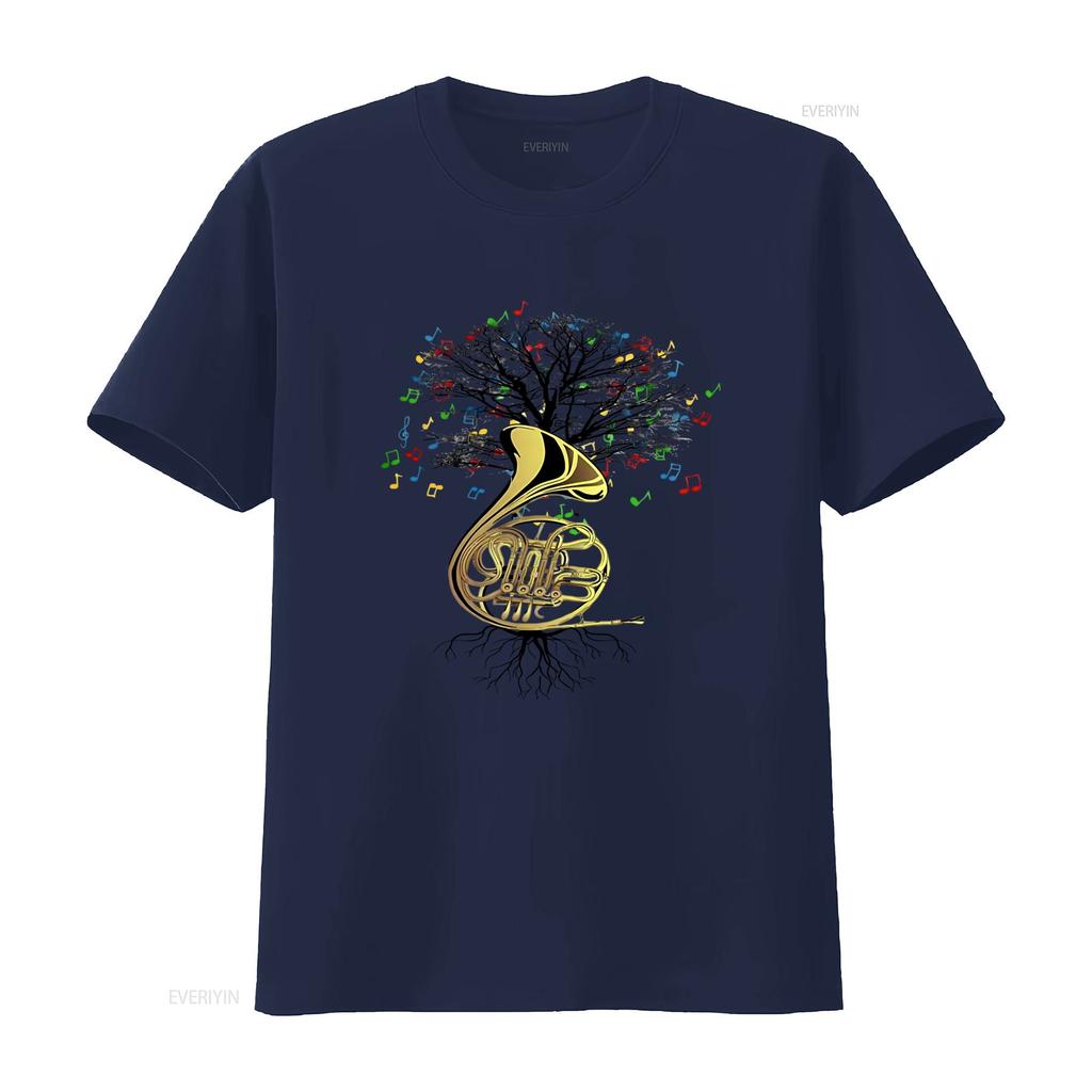 Stylish French Horn T Shirt with Musical Tree Design Perfect for Music Lovers Available in All Sizes vintage Washed Breathable