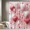 1pc Valentine's Day Shower Curtain Love Balloon Pattern Bathtub Partition Hanging Cloth Curtain Bathroom Decoration Polyester