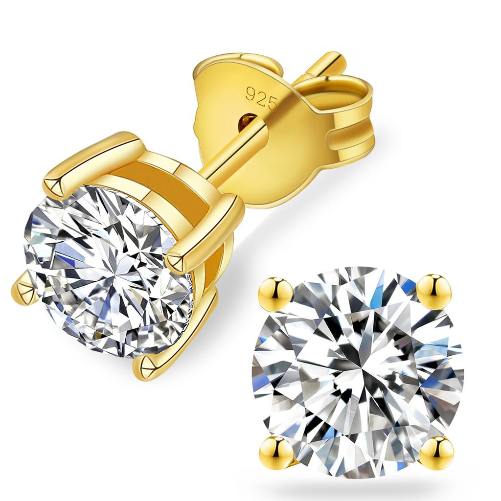 Men's Moissanite and Diamond Stud Earrings - Single Stone Earrings, 3-prong/4-prong/6-prong Setting, Sterling Silver, Hypoallergenic, 0.3ct/0.5ct/0.8c