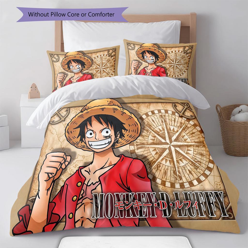 One Piece Monkey D Luffy Muster Bettwäsche Bettdecke Set Bettbezug Kissenbezug Zuhause Geburtstagsgeschenk(1 Bettbezug + 2 Kissenbezüge, ohne Füllung)