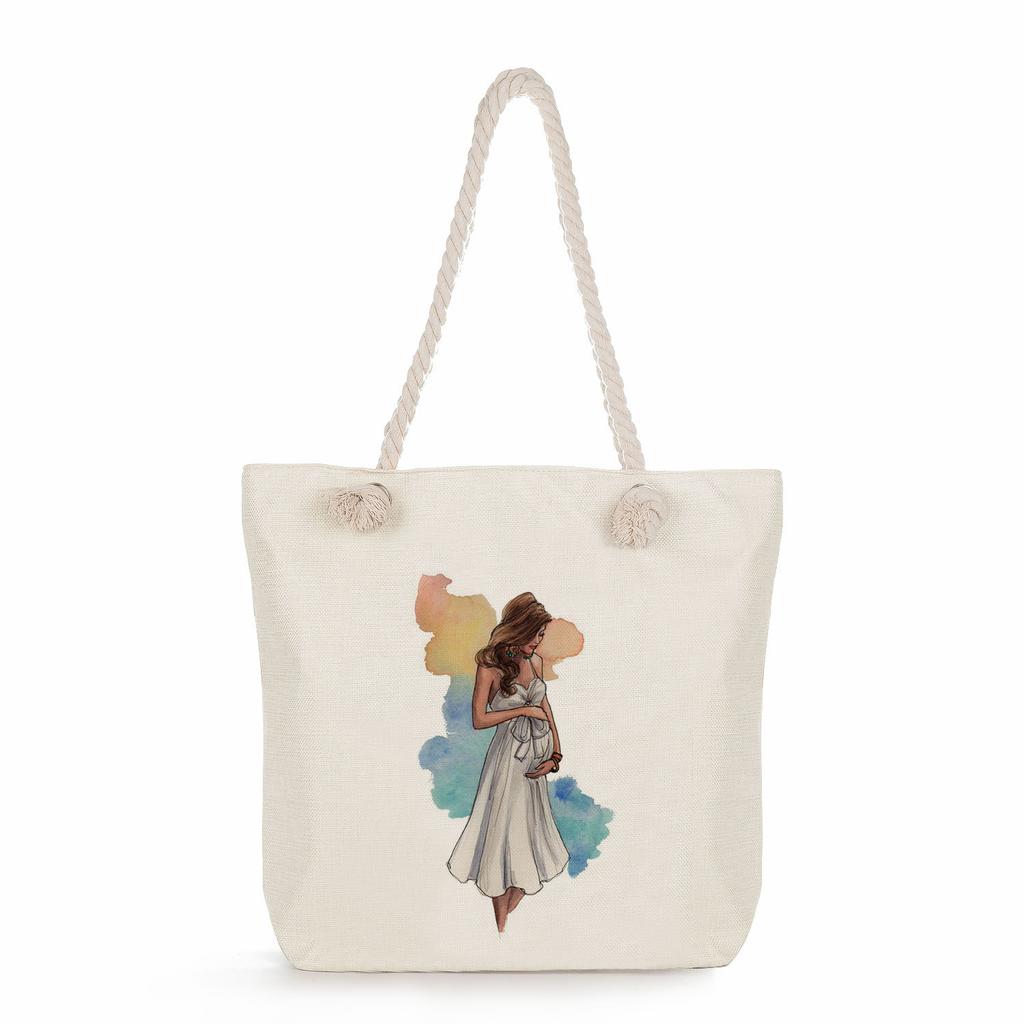 Sisters Print Thick Rope Single-shoulder Beach Bag 7275 CLE