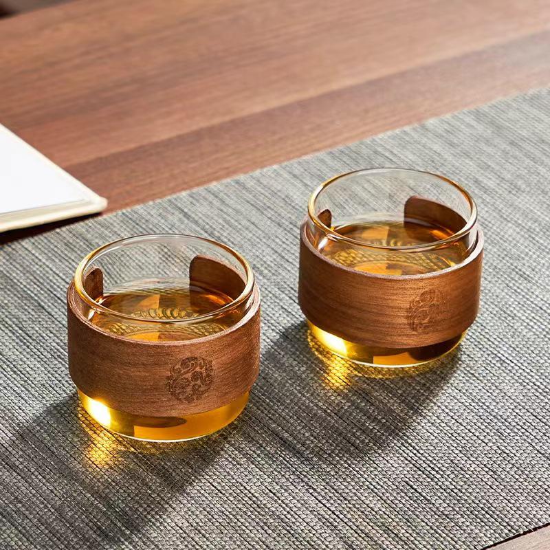 Elegant Heat-Resistant Glass Tea Cup with Wood Card - Perfect for Home Use and Guest Reception