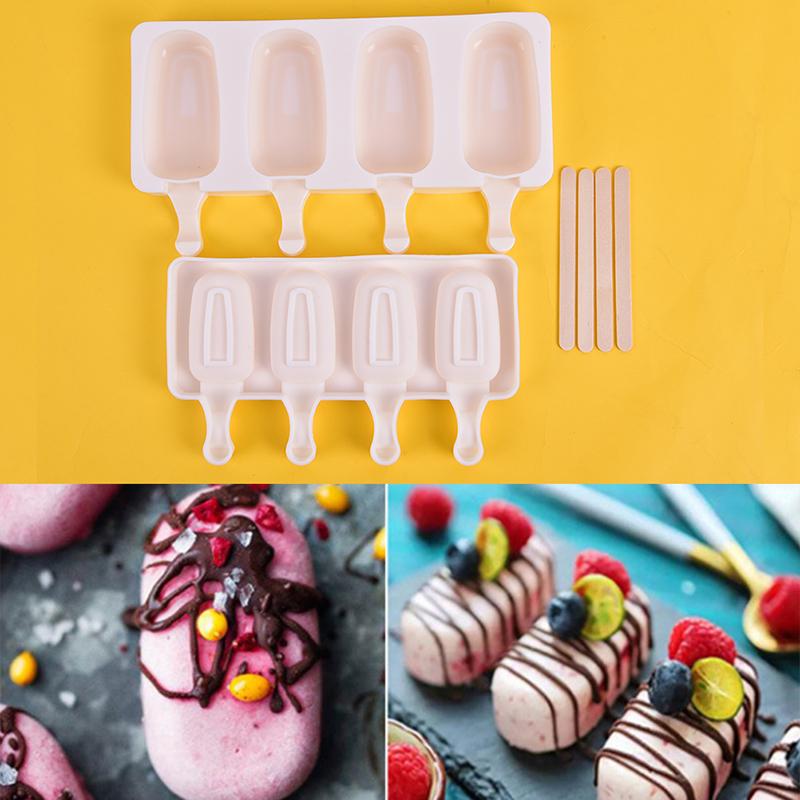 Silicone Frozen Ice Cream Mold Juice Popsicle Maker Ice Lolly Mould - 4 Cell