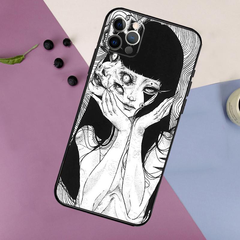 Horror Manga Style Phone Case For iPhone 16 15 14 13 12 11 17 Pro Max 13 mini 16 Plus 16e 17 Air Bumper Cover