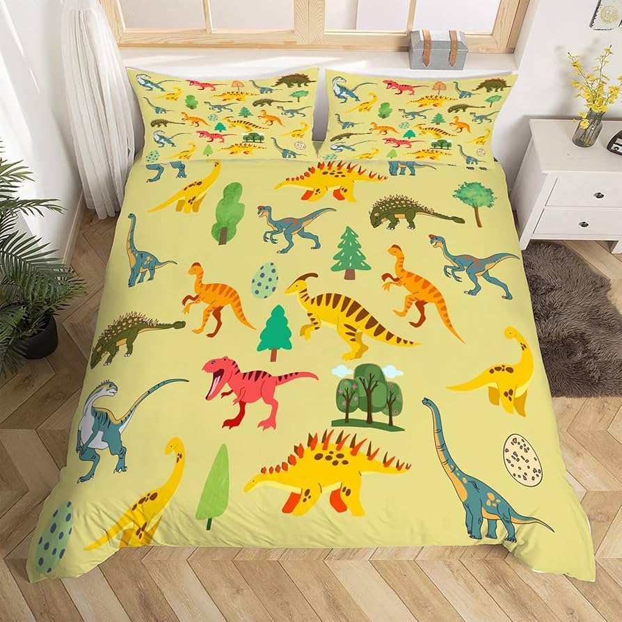 Cartoon Dinosaur Duvet Cover Kawaii Dinosaurs Bedding Set Jungle Ancient Animals Comforter Cover For Girls Boys Full King Size