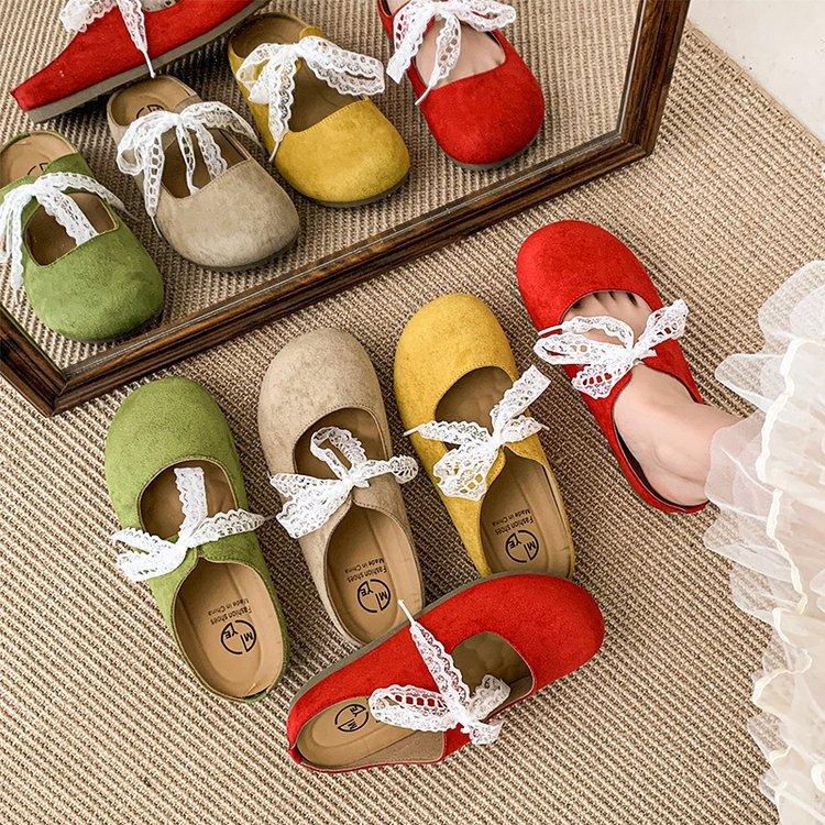 Baotou slippers summer small fragrant lace bow square head French casual sandals