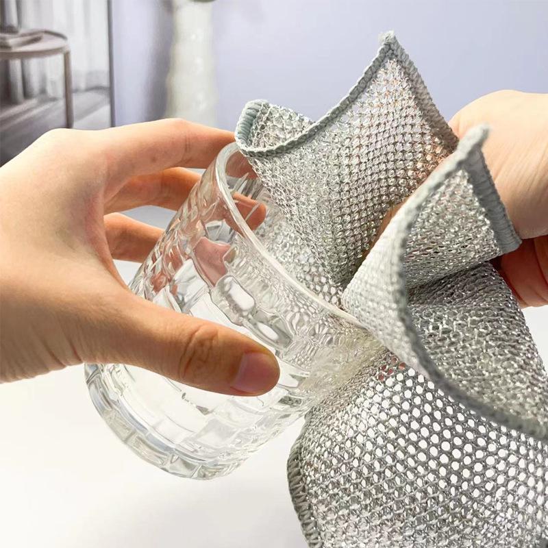 Thickened Absorbent Lint-Free Dishcloths with Gold & Silver Threads for Cleaning Glass