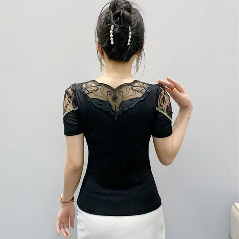 Summer New Sexy Off Shoulder Lace T-Shirt Women's Shiny Butterfly Hot Diamonds Designer Tops Elegant Slim Female Tees