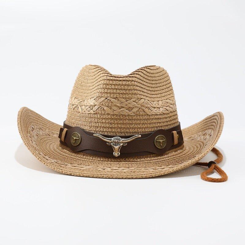 Big eaves jazz straw hat summer seaside vacation sun protection shade beach travel western denim outdoor riding hat
