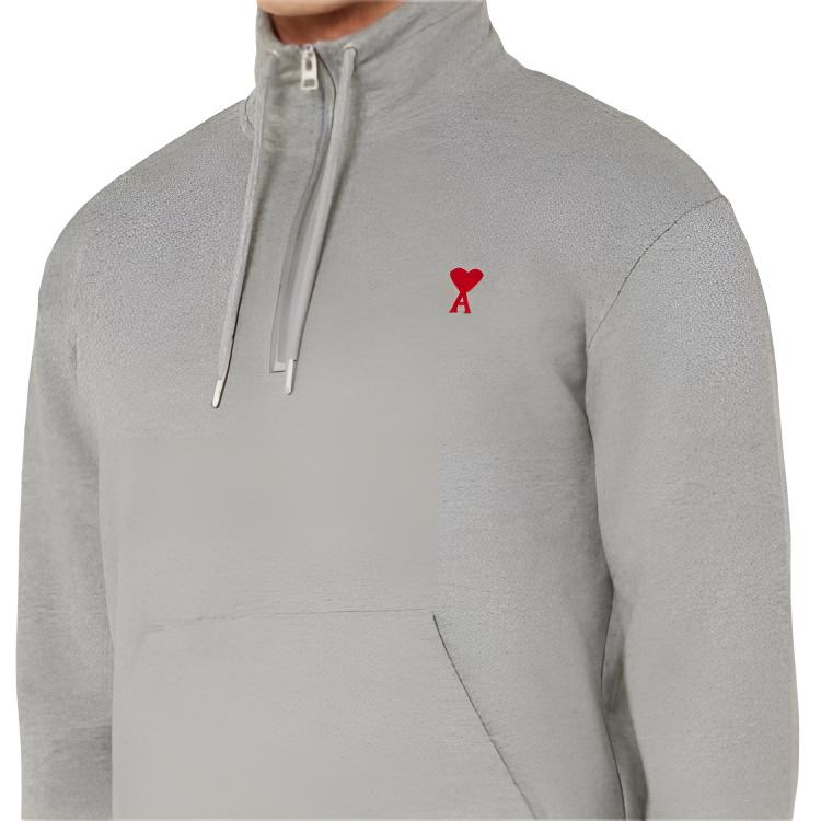 Amiparis FW21 Heart Logo Solid Color Zipper Autumn Hoodie Men hoodies Light-Gray A21HJ009-730055