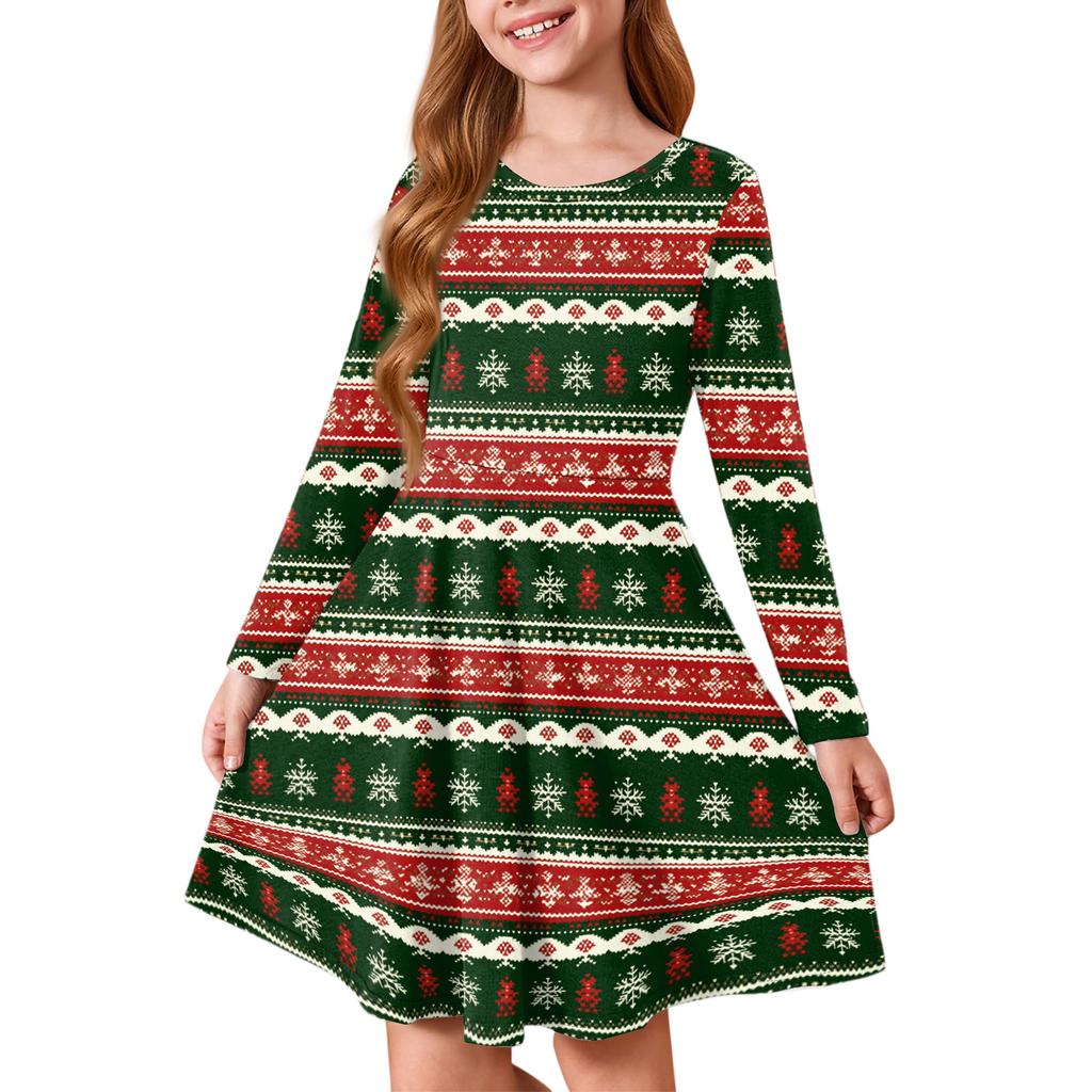 Girls' Princess Dress - Long Sleeve A-Line T-Shirt Dress Christmas Day