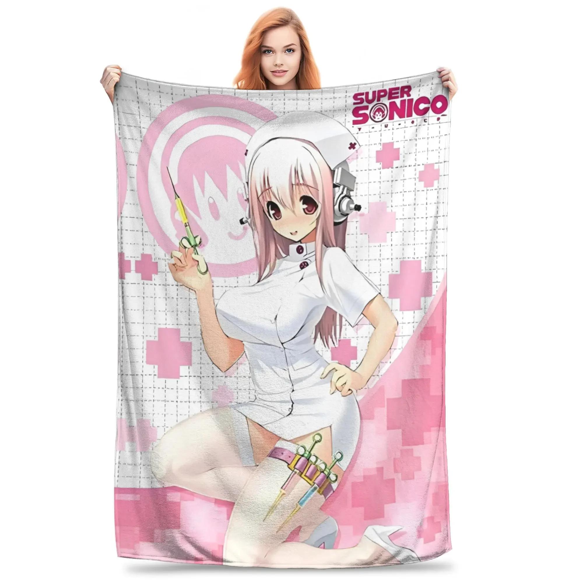 Cute Nurse Girl Super Sonico Anime Flannel Throw Blanket for Summer AC Soft Warm Bedspread Decoration 100cm x 150cm