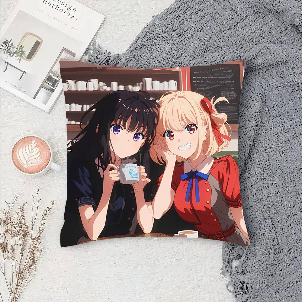 Lycoris Recoil Animation Pillow Case Fashion Square Pillowcase Bedroom Sofa Room Ins Decoration Leisure