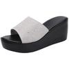 European Station Suede Sandals Women's Flower Rhinestone Leg Sandals Open-toed Thick-soled Wedge Heel Slippers