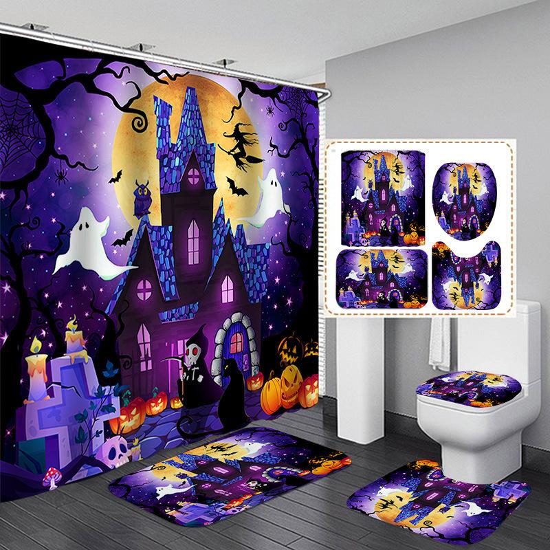 Halloween Elements 3D Digital Printing Bathroom Four-Piece Shower Curtain Partition Curtain Shower Curtain