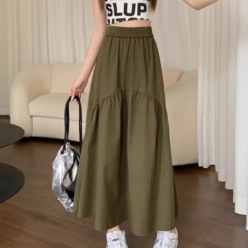 

Минималистичная облегающая летняя повседневная юбка, женская модная плиссированная лоскутная длинная юбка, женская эластичная талия, однотонные свободные элегантные юбки 24110 S зелёный