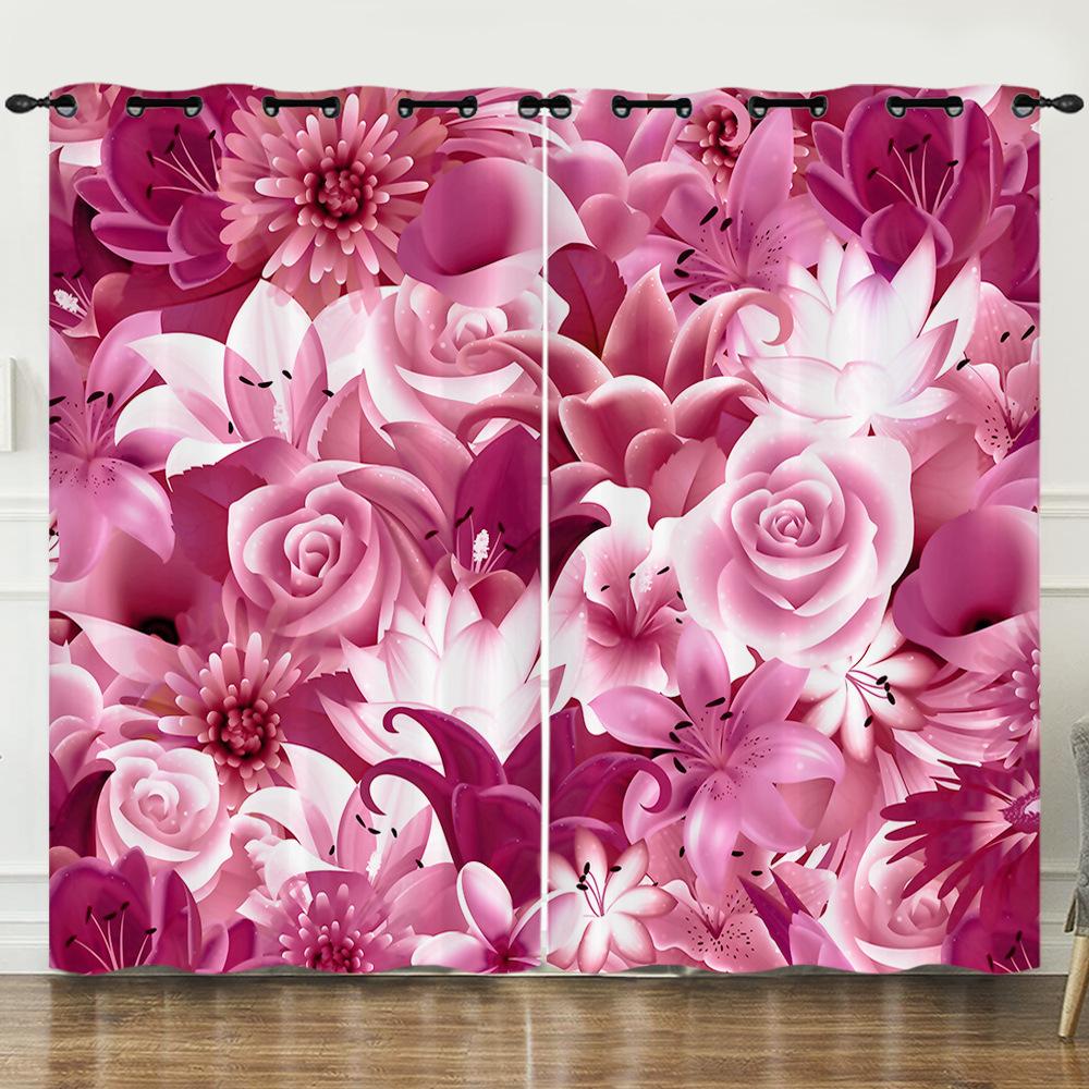 Curtain Flower Rose Simple 3D Digital Printing Blackout Curtain Punching