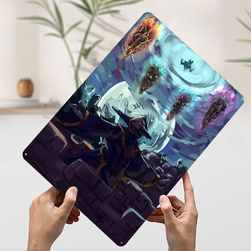 Dark Mage Summoning Elemental Forces Metal Poster Customized Wall Art Retro Vintage Tinplate Signs for Room Decoration Wand Deko