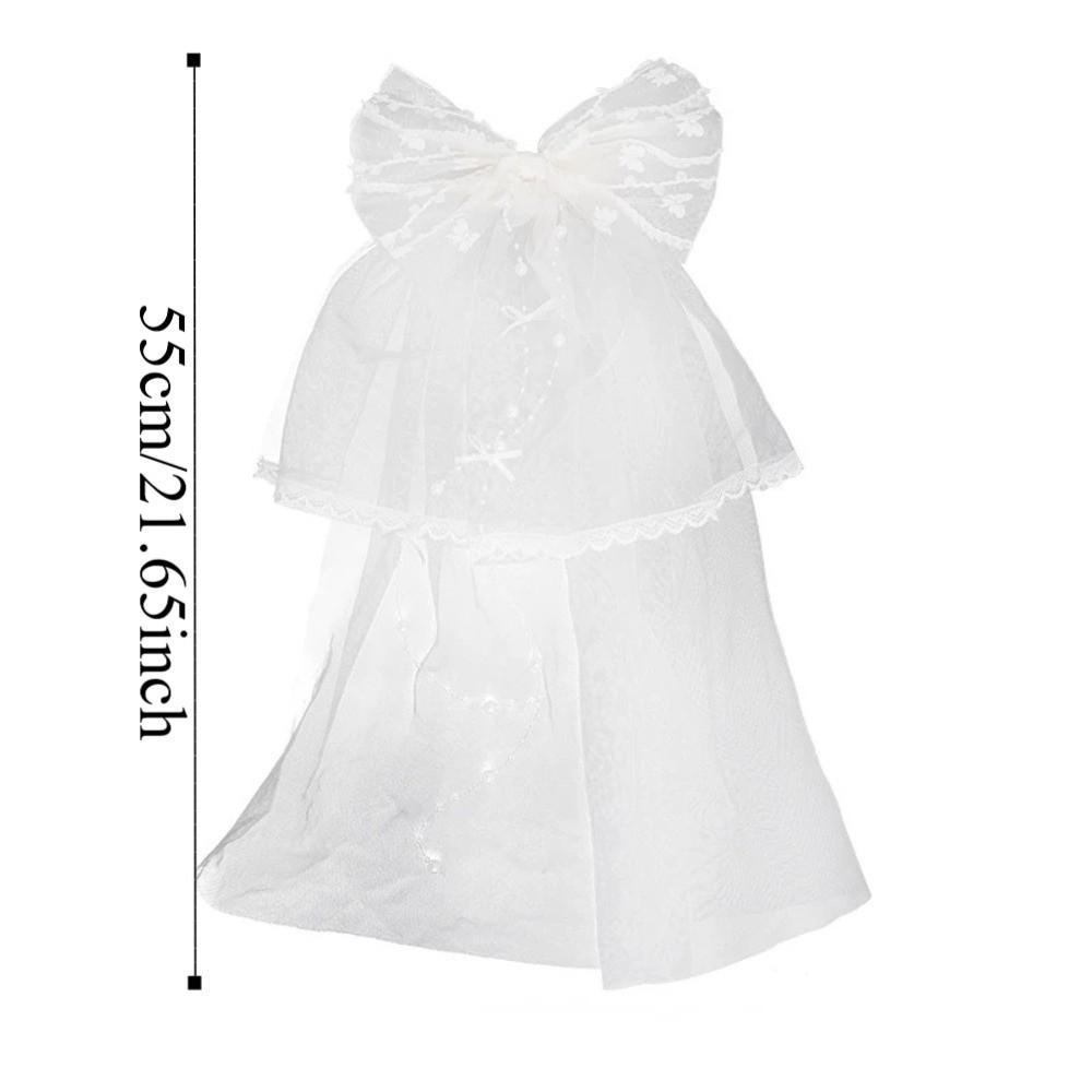 Bow Veil Hair Clip Beads White Bridal Tulle Elegant Girls Head Gauze  Engagement