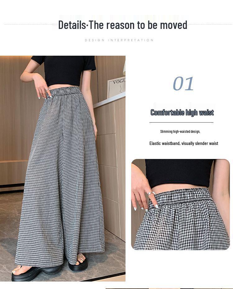 Women's Plaid High Waist Wide Leg Pants - Summer Casual, Loose & Slimming Skirt Style