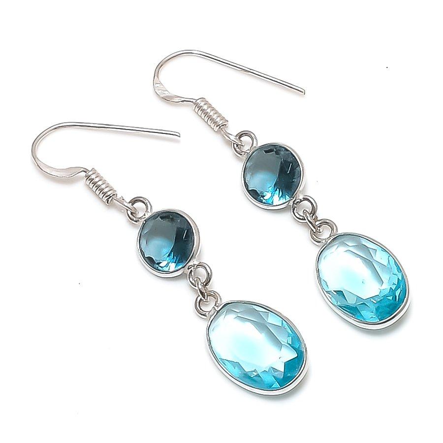 

Natural Swiss Blue Topaz Gemstone 925 Sterling Silver Jewelry Earring 1.89 q6G47