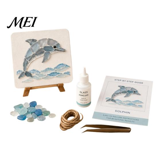 Nautical Beach Theme Craft DIY Sea Glass Art Mosaic Kit, Ocean Animal Themed Set for Adults Environmental Friendly Materials Beginner, Handmade