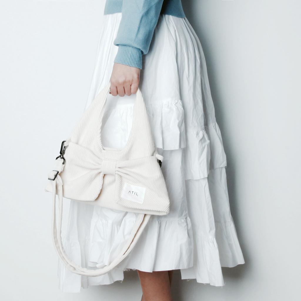 Atil Studio Corduroy Mini Ribbon Hobo Dot And Crossbody Bag _ [Ivory]