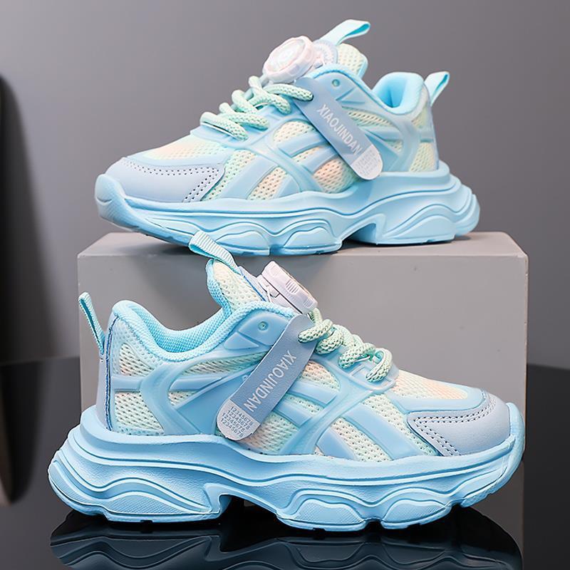 New Summer Mesh Breathable Children's Sports Shoes for Girls with Rotating Buckle, Running Dad Shoes for Older Girls