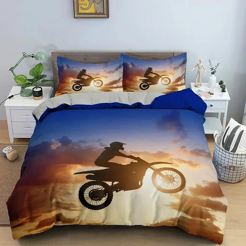 Top Motocross Off-road Race Motorcycle Dirt Bike Rider Bedding Set Twin Queen Size Duvet Cover Pillowcase Bed Kids Adult