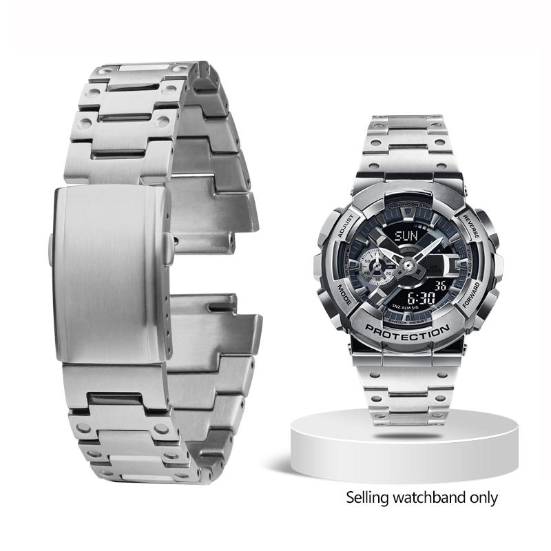 

Новый силиконовый ремешок для часов Casio GM110 GM-110 ремешок G-SHOCK GM-110GB водонепроницаемый мягкий резиновый ремешок для часов 16 мм черный стальной браслет GM-110 series серебряный