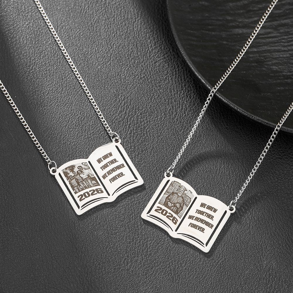 Custom Stainless Steel Graduation Cap Necklace with Laser-Engraved Pendant for Back-to-School Season